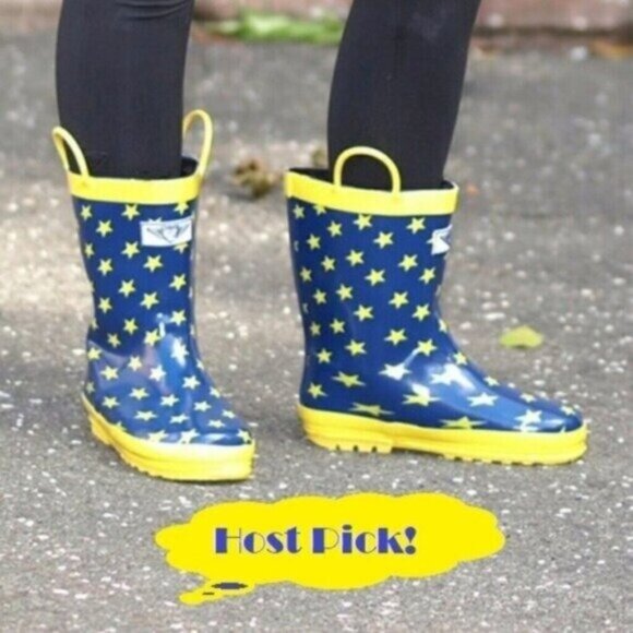 Kids Rainboots, Waterproof Faux Fur Lined Rain Boots, K-1552, Starry Day, size 3 - Picture 1 of 4